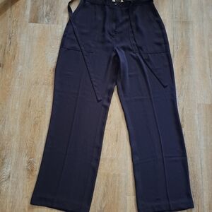 Vintage Michele Women's Navy Blue Thin Material Pants Belt Ties Front Pockets